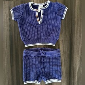 Janie and Jack Navy Knit Baby Set with White Trim